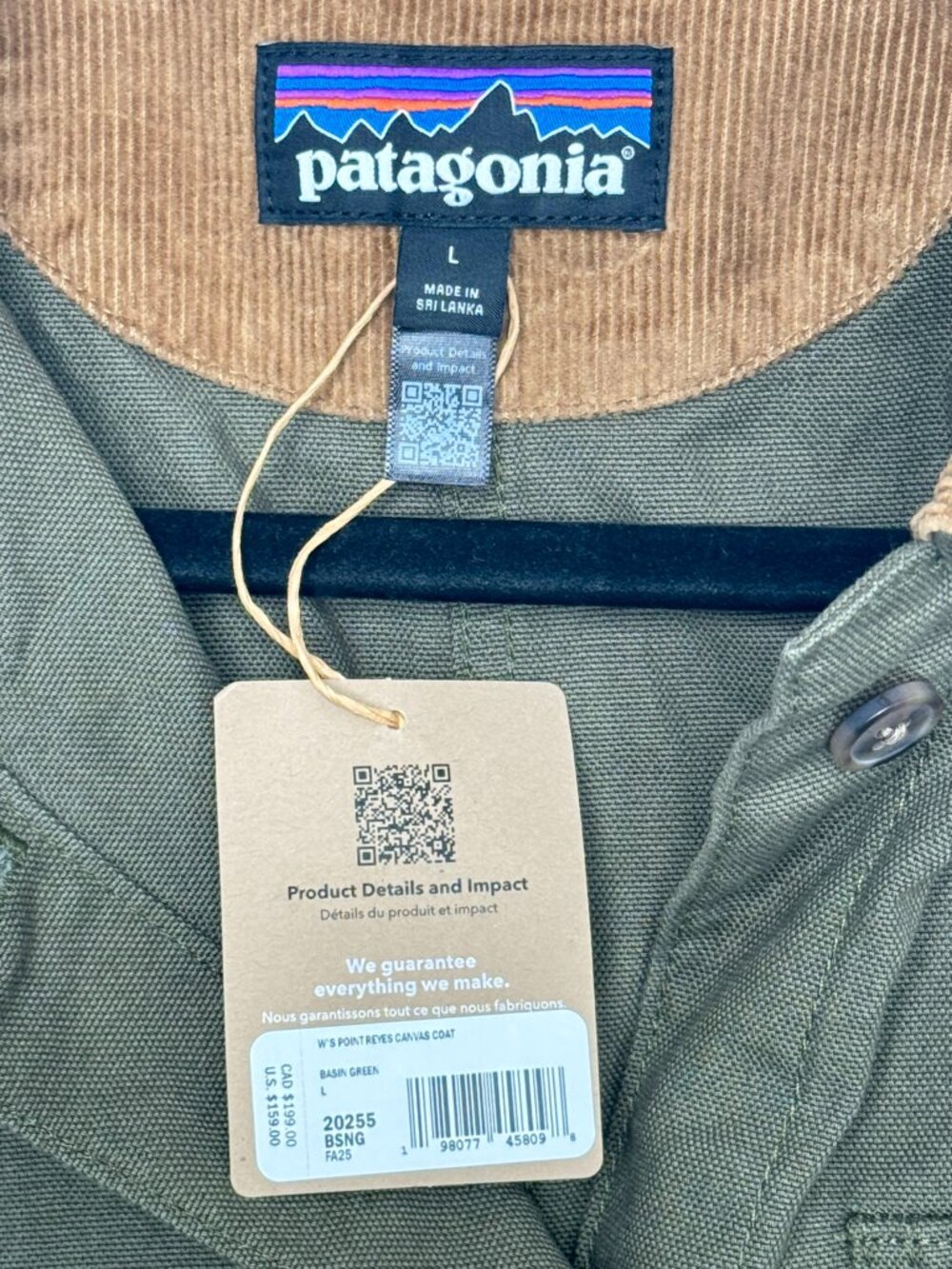 Patagonia Women's Point Reyes Canvas Coat 'Basin Green' 20255 BSNG - Picture 7 of 7